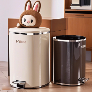 Large Capacity Pedal Operated Kitchen Bathroom Trash Can with Lid Home Use Living Room New 2025 High Aesthetic Value