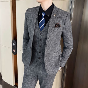 Suit Suit Men Silm Casual Business Wear Groom Wedding Suit Fancy Plaid Blazer Trendy