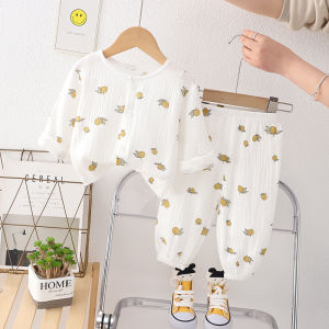 Childrens Cotton Pajamas Set Lightweight Breathable Home Clothes for Boys And Girls Baby Air Conditioning Suit Double Layer