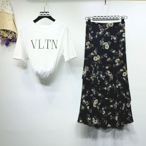 2023 Spring and Summer Homemade Elegant Little Daisy Floral Skirt Fishtail Asymmetrical Ruffles Midi Vintage Small Size