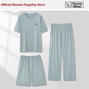 MiiOW | Summer Ice Silk Three-Piece Sleepwear Set for Men