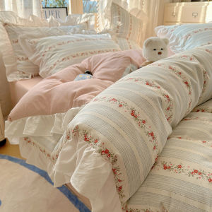 Retro Floral Pure Cotton Bedding Set Three Piece Quilt Cover Three Piece Bedding Set for 1.5m 1.8m Bed with Lace Trim