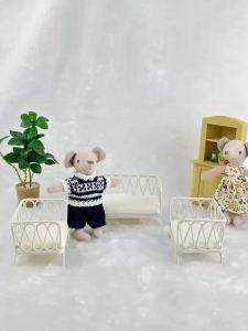 White Metal Single and Double Sofas with White Cushions Minimalist Style 1:12 Scale for BJD/Ob11/Pretend Home Furniture Decor