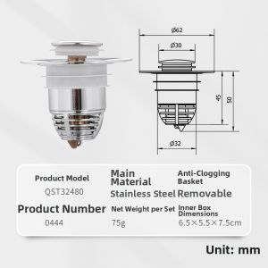Anti-odor Press-type Stainless Steel Drain