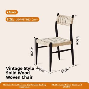 MU FENG ZHI NAN | Retro Style Rattan Weave Back Solid Wood Dining Chair