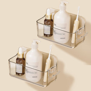 High-End Bathroom Wall-Mounted Storage Rack Toothbrush Washstand Cosmetic Organizer No-Drilling Plastic Shelf Nordic Style