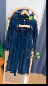 Zasia Set Jeans Setelan Marvien Tunik dan Kulot Rawis Snow Biru dan Hitam Jumbo