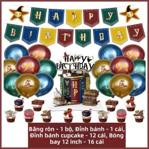 Beast Kingdom | Bộ Trang Trí Tiệc Sinh Nhật Theo Chủ Đề Học Viện Phép Thuật Hoạt Hình Harry Potter Với Biểu Ngữ Bóng Bay Đồ Trang Trí Bánh Cupcake Và Phông Nền Đồ Dùng Cho Tiệc Trẻ Em