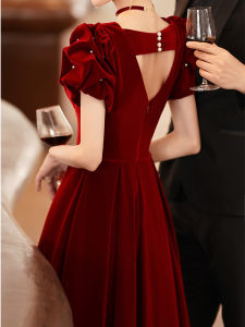 Wine Red Bridal Dress Slimming Elegant Fashionable Engagement Party Wear Daily Suitable mid Waist a Line Skirt Zipper Detail