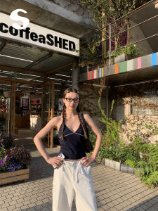 Summer Style Spicy Girl Strap Vest Top Womens Sleeveless V-Neck Tie-Detail Neckline Flat Belly Effect Straight Cut Commute Wear