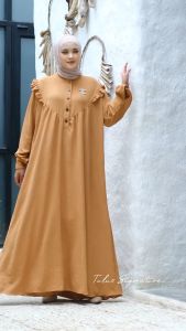 Tulus Signature Afwa Dress LD 130 Jumbo Gamis Crinkle Premium Motif Polos Maxi Gamis Muslim Wanita Busui Friendly