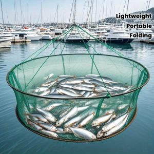 New Foldable Fishing Net 80/100CM Hand Cast Cage Loose Mouth for Catching Fish Shrimp Crab Minnows & Lobsters Crab Nets
