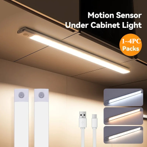 1~4pc LED Ultra Thin Under Cabinet Lights Motion Sensor night light For Cupboard Bedroom Wardrobe Closet Indoor 10/20/30/40/50cm