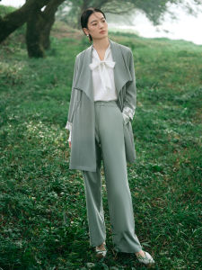 JZ Straight Leg Casual Pants Womens Spring Slimming Commute Wide Leg Pants Comfortable Knitted Fabric OL Style Long Pants