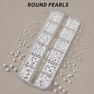 12Grids 3D Hight-Glossy Round Pearls Nail Charms Mixed-Sizes Dopamine Colors Pearl Beads Nails Art Decoration DIY Manicure Parts