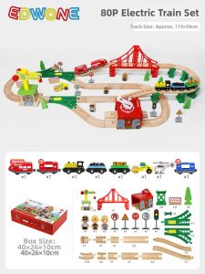 EDWONE | Assembly Wooden Train Set With Tracks