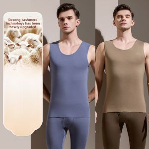 Miiow | Mens Thermal Vest Set Fleece Lined Base Layer Warmth Inner Wear Autumn Winter Clothing Long Pants Round Neck Solid Color