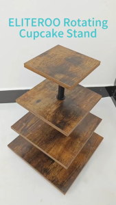 4 Tier Cupcake Stand 360 Rotating Cupcake Stand for 50 Cupcakes Wooden Square Dessert Tower Rustic Tiered Tray Serving Display for Party Wedding Birthday