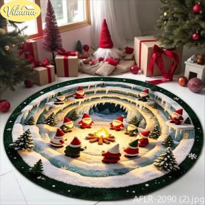 3D Visual Cave Snowman Pattern Rug Non-Slip Washable Carpet for Living Room Bedroom Bedside Christmas Home Decor Xmas Gift