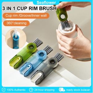 3-in-1 U-shaped Cup Rim Cleaning Brush Multifunctional Mini Groove Gap Cleaner Brush Rotatable (RANDOM COLOR)