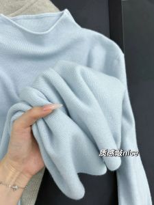 Korean Style Womens Autumn Winter Soft Cozy Half High Neck Knitted Sweater with Small Gold Button Outerwear Vest Cardigan