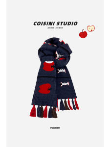 Christmas Red Apple Tassel Knitted Scarf Womens Autumn Winter Warm Versatile Atmosphere Emotion Couples Scarf Korean Style