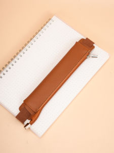 1pc Solid Color Notebook Pen Cover Pen Holder Pu Single Storage Elastic With Pen Bag