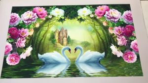 Tranh hoa lá và đôi thiên nga trang trí phòng ngủ phòng khách VTC 1593663415842 dán tường nhiều mẫu và kích thước