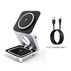 Portable 3 in 1 Foldable Wireless Charger Stand Dock for iPhone 15 14 13 Holder Magnetic Fast Charging Station for Apple Watch S8