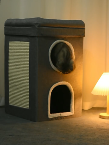 Teekland Cat House for Indoor Covered 3-Level Cat Condo with Scratch Pad and Hideaway Cave Cat Bed &Furniture for Multi Pets and Large Cats