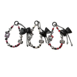 จี้ห้อยกระเป๋าถือสำหรับผู้หญิง Miu Series พวงกุญแจรถชุดสีเข้มโบว์ PU สไตล์เท่ๆหวานๆเชือกแขวนในสายคล้องโทรศัพท์