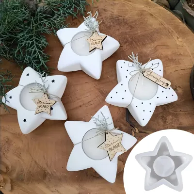 1pc 3D Star-Shaped Candle Holder Silicone Mold for DIY Resin Cement and Plaster Crafts - Decorative Star Candle Holder