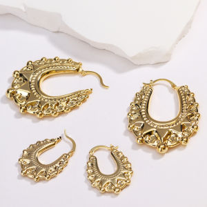 Vintage Non Tarnish Womens Earrings 2 Size Waterproof Anti-allergic Spikes Beads Fashion Hoop Earring