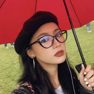Retro Cats Eye Black Frame Glasses Face without Makeup Gadget Cat-Shaped Big Face Fancy Square round Face Thick Frame Big Frame Plane Mirror Female