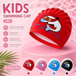 New Cute Childrens Swimming Cap Cartoon Animal Dolphin Swimming Cap PU Material High Elastic Protect Ears Swimming Accessory