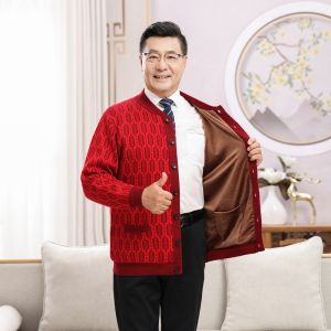 Fashionable Knitted Open Cardigan for Middle-Aged And Elderly Men And Women Couples Clothing Eightieth Birthday Celebration Thickened Woolen Sweater