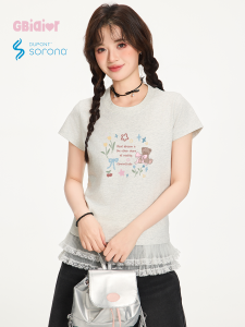 Áo Thun Nữ Dáng Ôm Tay Ngắn Mùa Hè Mới Gbiaior Sweet Sister Style Cool Sensation Print Cotton round Neck Short Sleeve T-Shirt