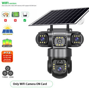 15MP Solar Camera Three Lens Audio Outdoor IP66 Waterproof Built-in Battery Security CCTV HD 4G SIM Card Network Camera V380 Pro