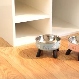Pet Bowl Stainless Steel High Foot Cat Food Bowl Neck Protection Water Feeder Pet Feeding Bowls Bekas Makanan Kucing