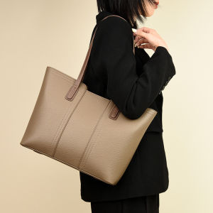 Hong Kong Brand Large Capacity Tote Bag Womens Commuter Fashion Simple Design Shoulder Bag Leather Material Polyester Lining