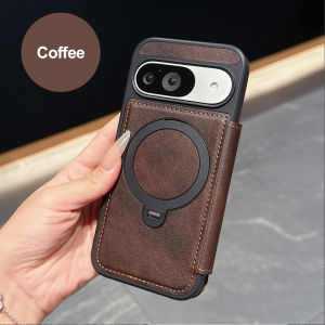Flip Magnetic PU Leather Case for Google Pixel 10A 9A 8 Pro XL Card Slots 360°Rotatable Ring Kickstand Holder for Magsafe Charge
