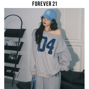 Forever 21 Áo Nỉ Dài Tay Phong Cách Mỹ Dành Cho Nữ Bộ Đồ Thể Thao Mùa Thu Quần Dài Ống Rộng Màu Xám Thường Ngày Bộ Đồ Hai Mảnh