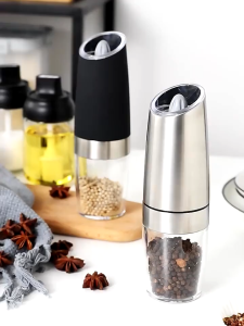 【SG Seller 】Stainless Steel Pepper Grinder Electric Salt Pepper Grinder Automatic Electric Pepper Grinder Stainless Steel Battery Operated Salt Mill One Hand Operation for Kitchen