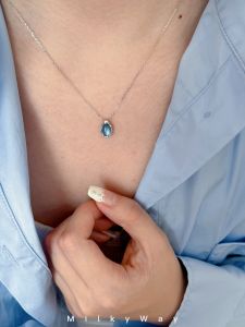 S925 Sterling Silver Necklace Milky Way Lapis Lazuli Egg Shape Crystal Korean Style Choker Fresh out Fashion Jewelry for Women