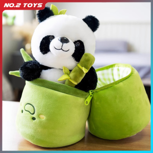 Cute Chinese Panda Doll with Removable Bamboo Tube PP Cotton Pillow Soft Plush Doll Girls Toy Childrens Christmas Gifts Present
