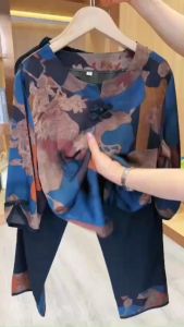 Đồ bộ cho mẹ mặc nhà Bộ vải Lụa Pháp trung niên nữ cho mẹ tay lửng quần đen ống suông. NP06