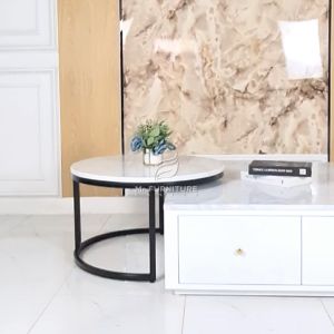 Meja Nesting Custom Top Marmer Putih Carrara Bulat & Kotak