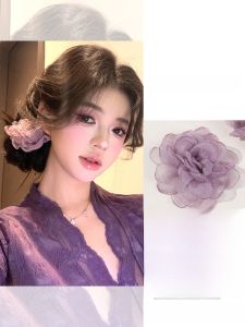 Purple Flower Hair Clip Womens Side Fake Flower Headwear Rose Flower Hair Accessory Beach Vacation Hair Flower