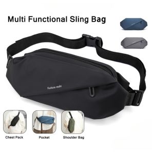 Mens waist bag crossbody bag PU leather waterproof waist bag mens sling bag shoulder chest crossbody bag Lelaki travel bag student shoulder bag waist bag男士腰包挎包