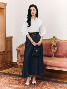 Retro Style Lyocell Acetate A-line Skirt